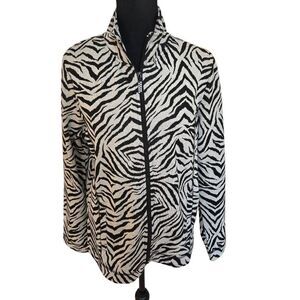 Onque Casuals Womens Zebra Print Zip Up Long Sleeve Cotton Blend Jacket Large